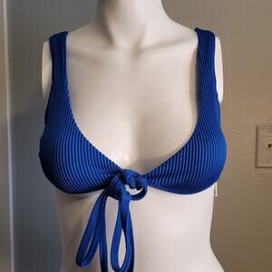 HOLLISTER Cobalt Blue Ribbed Bikini Swim Top Sz S Small Front Tie Summer Vacay